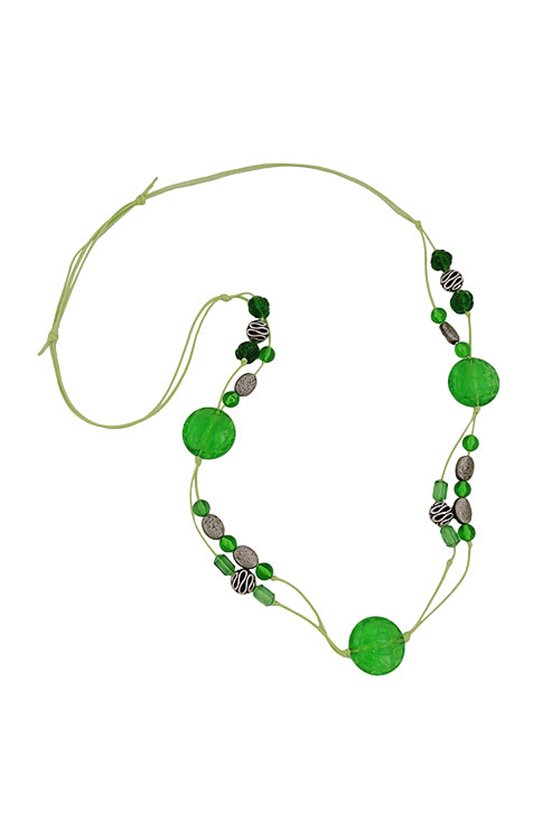 NECKLACE GREEN AND ANTIQUE SILVER BEADS
