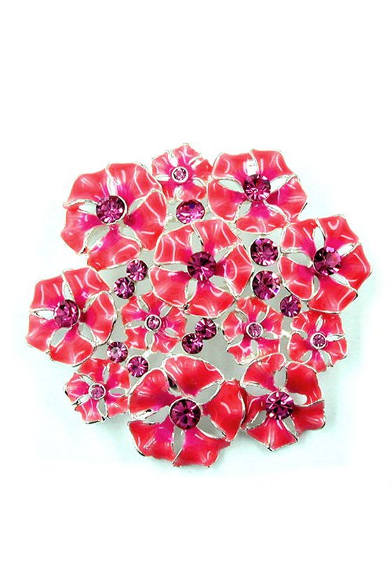 BROOCH FLOWER PINK-VIOLET ENAMELED