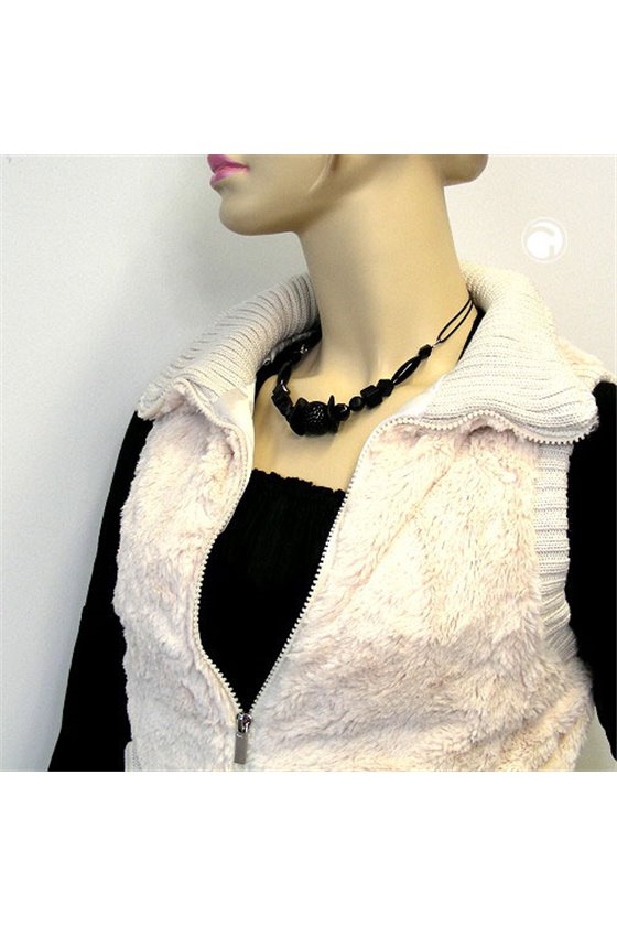 NECKLACE DIFFERENT SHAPED BLACK BEADS,