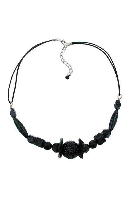 NECKLACE DIFFERENT SHAPED BLACK BEADS,