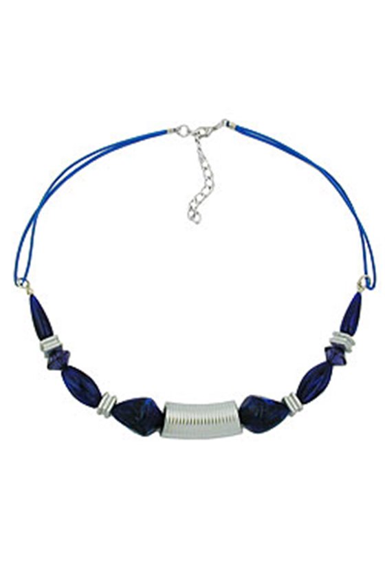 NECKLACE GROOVED TUBE BEAD SILVER COLOURED & BLUE BEADS