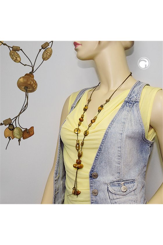 NECKLACE BEADS SILK-OLIVE-GREEN