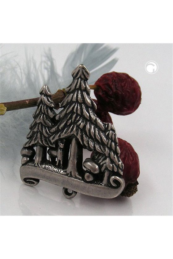 BROOCH 3 CONIFERS ANTIQUE SILVER
