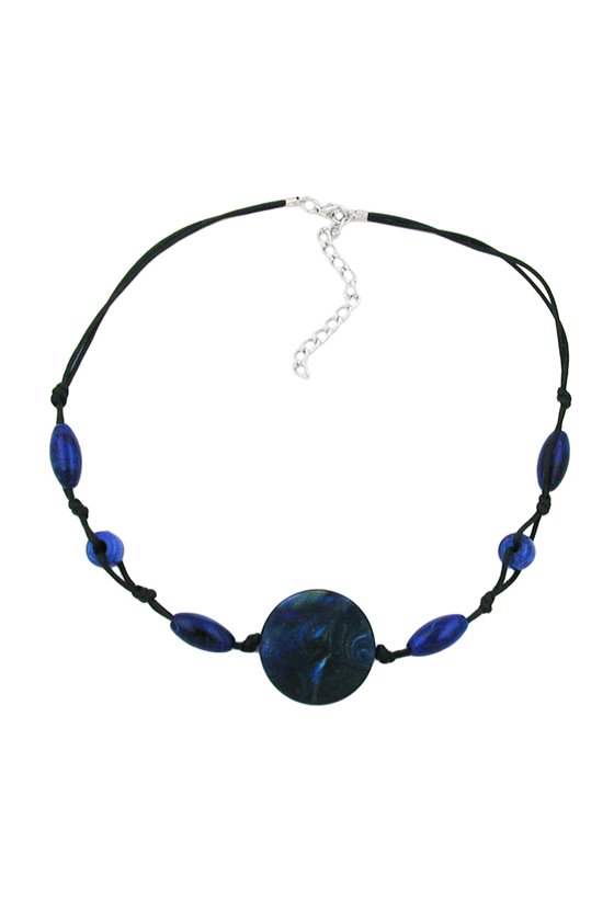NECKLACE BLUE MARBLED DIFFERENT SHAPED BEADS