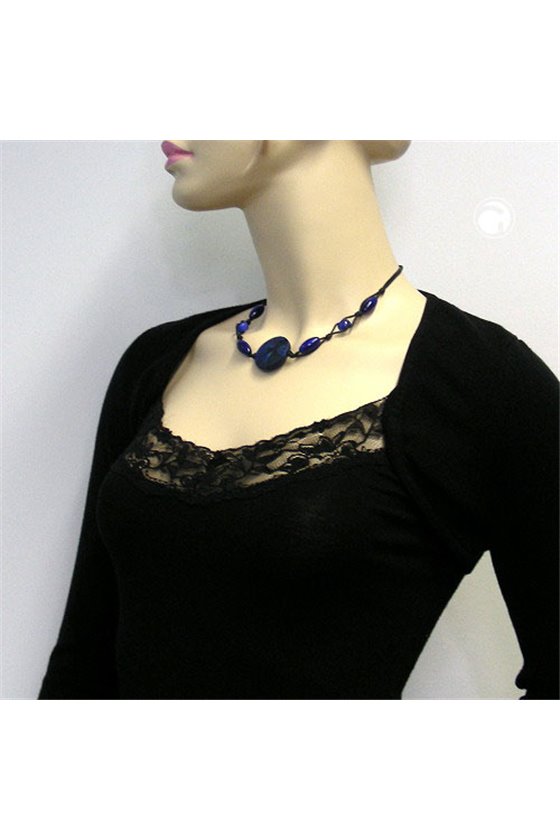 NECKLACE BLUE MARBLED DIFFERENT SHAPED BEADS