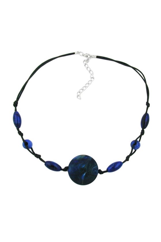 NECKLACE BLUE MARBLED DIFFERENT SHAPED BEADS