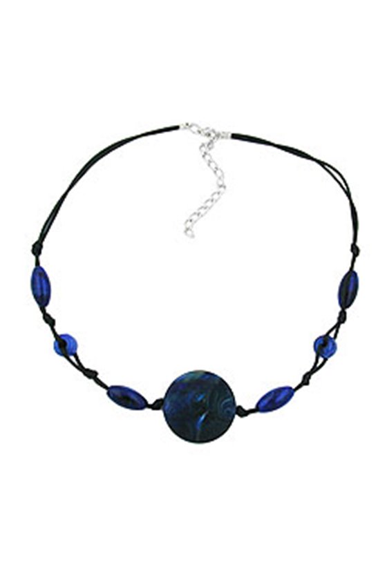 NECKLACE BLUE MARBLED DIFFERENT SHAPED BEADS