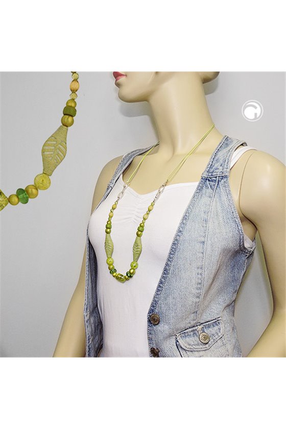 NECKLACE BEADS GREEN-OLIVE