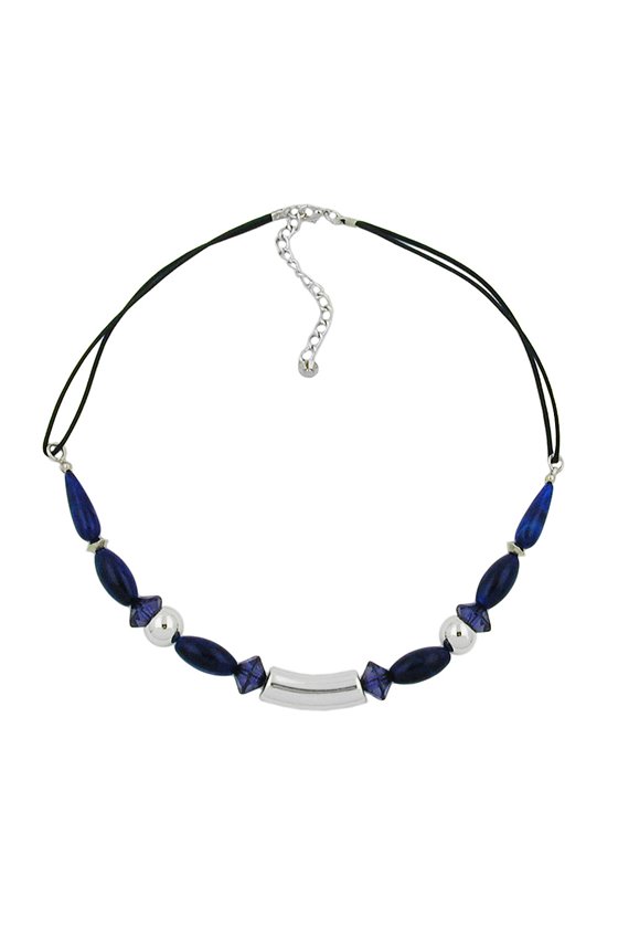 NECKLACE SILVER COLOURED TUBE BEAD BLUE BEADS