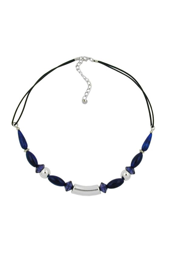 NECKLACE SILVER COLOURED TUBE BEAD BLUE BEADS