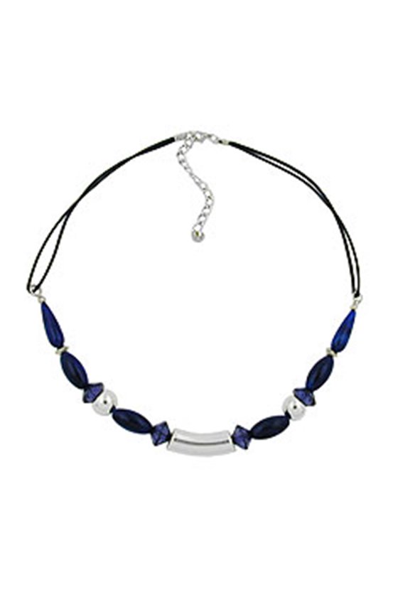 NECKLACE SILVER COLOURED TUBE BEAD BLUE BEADS