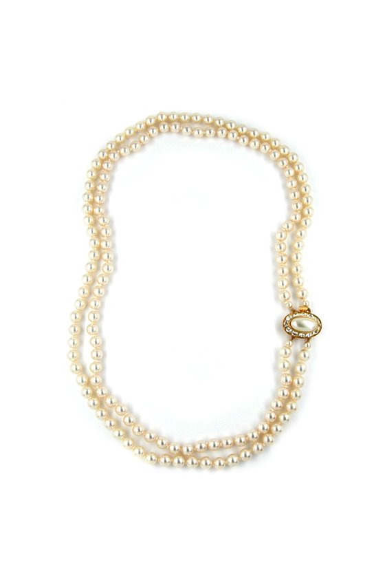 NECKLACE GLASS BEADS 2 ROWS CREAM WHITE