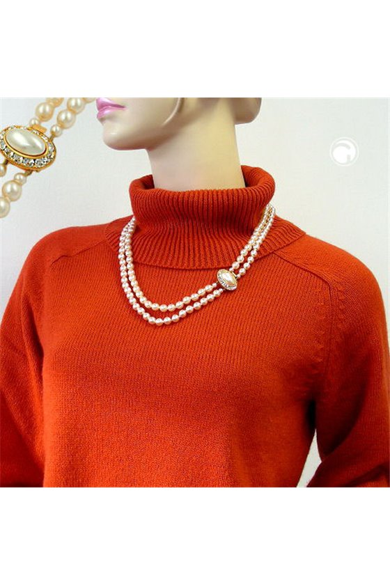 NECKLACE GLASS BEADS 2 ROWS CREAM WHITE