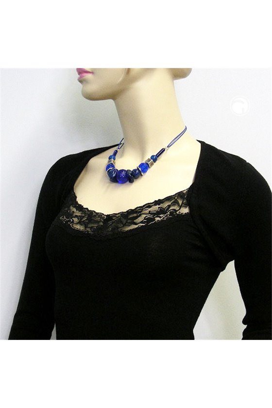 NECKLACE HONEYCOMB BEAD BLUE/ SILVER-COLOURED BEADS