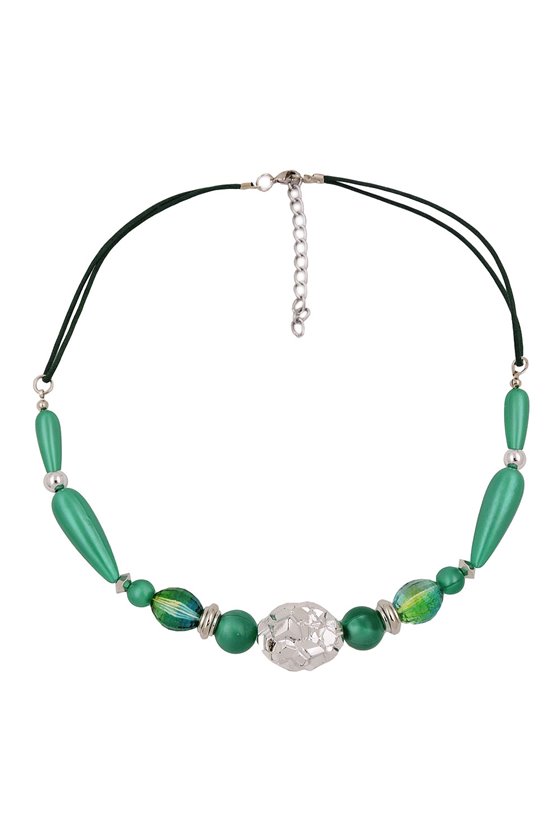NECKLACE SILKY-GREEN CHROMCOLOUR BEADS