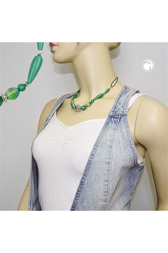 NECKLACE SILKY-GREEN CHROMCOLOUR BEADS