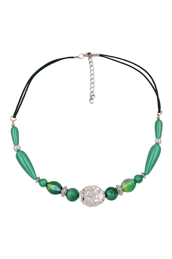 NECKLACE SILKY-GREEN CHROMCOLOUR BEADS