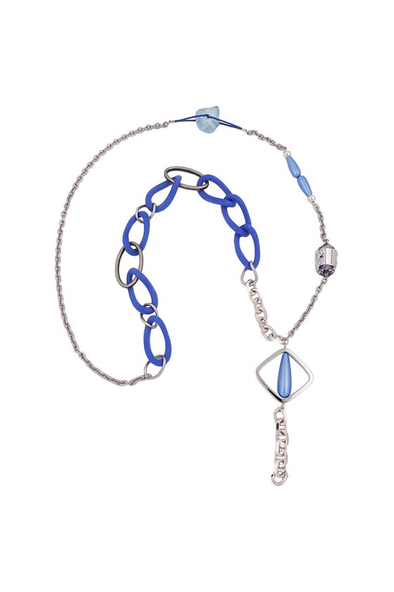 NECKLACE BLUE BEADS CHAIN LINKS
