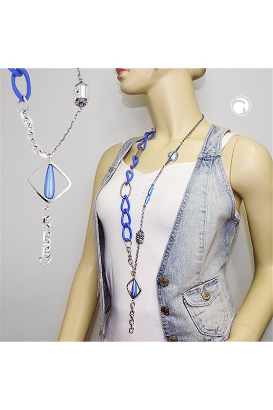 NECKLACE BLUE BEADS CHAIN LINKS