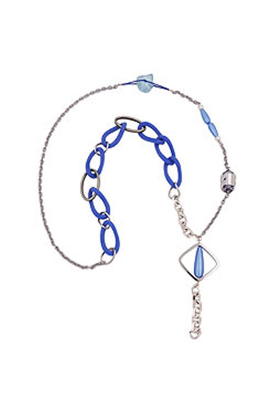 NECKLACE BLUE BEADS CHAIN LINKS