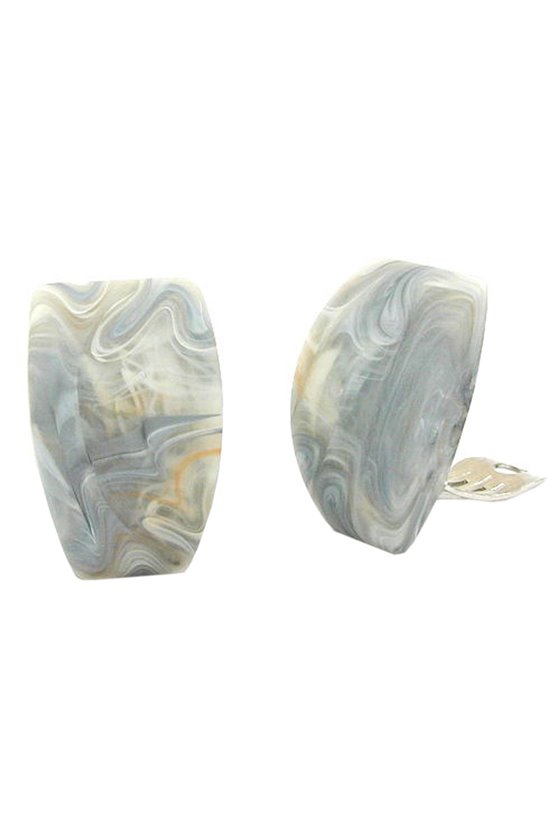 CLIP-ON EARRING TRAPEZIUM GREY BEIGE MATTE
