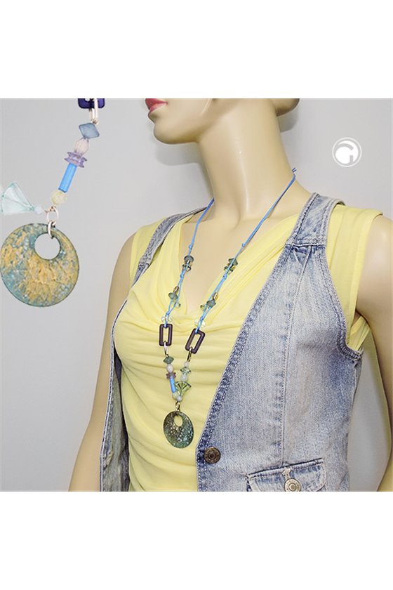 NECKLACE DIFFERENT BEADS TURQUOISE AND LIGHT BLUE