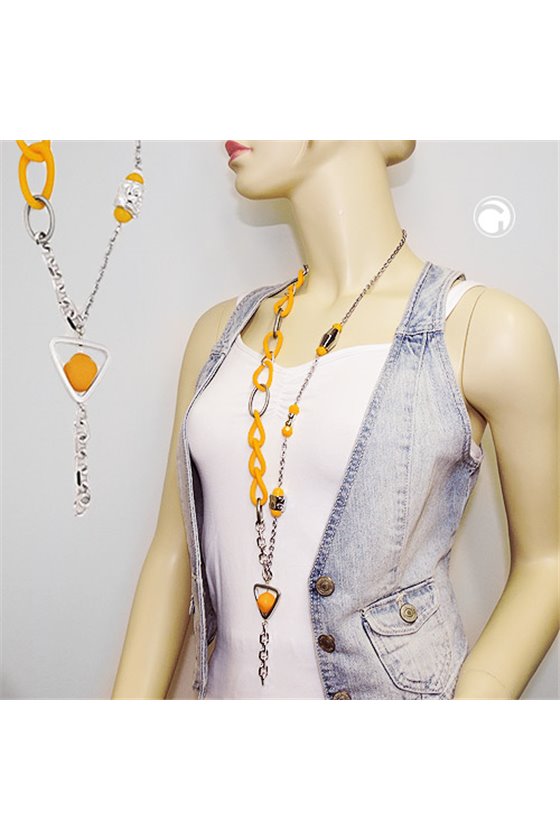 NECKLACE YELLOW BEADS CHAIN LINKS