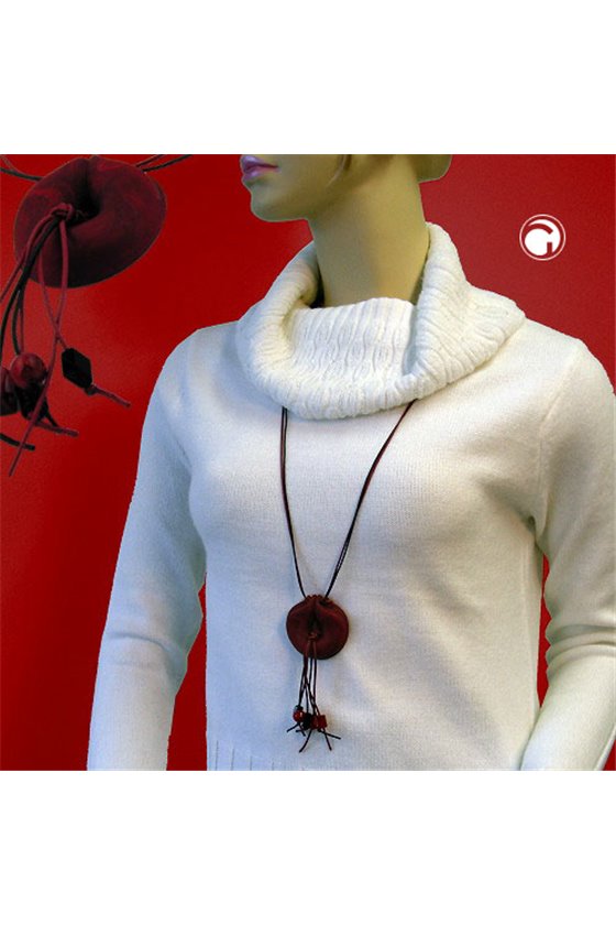 NECKLACE RINGS DARK-RED METALLIC 100CM