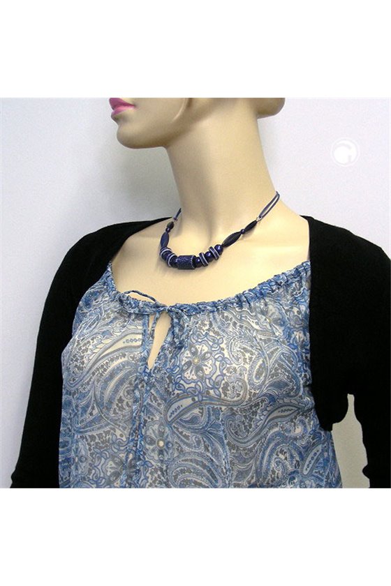 NECKLACE DARK BLUE/ METAL COLOURED