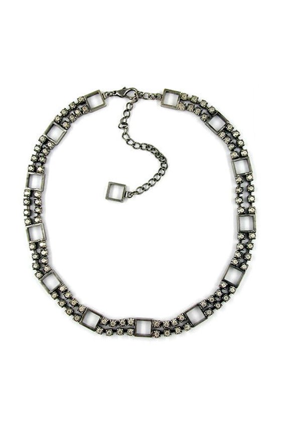 NECKLACE ANTIQUE SILVER 2 ROWS 32CM