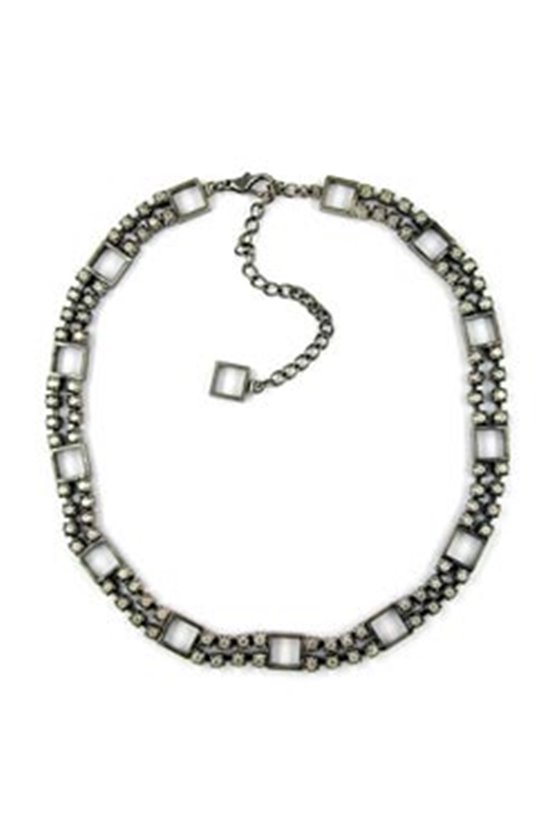 NECKLACE ANTIQUE SILVER 2 ROWS 32CM