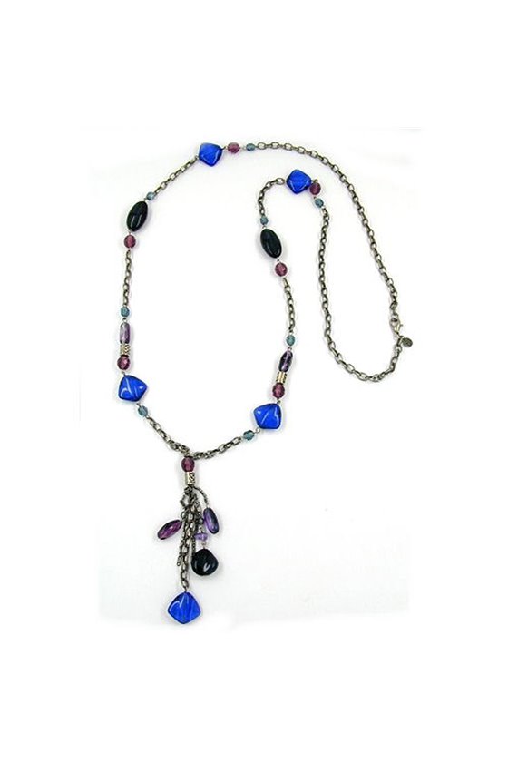 NECKLACE GLASS BEADS BLUE LILAC 90CM