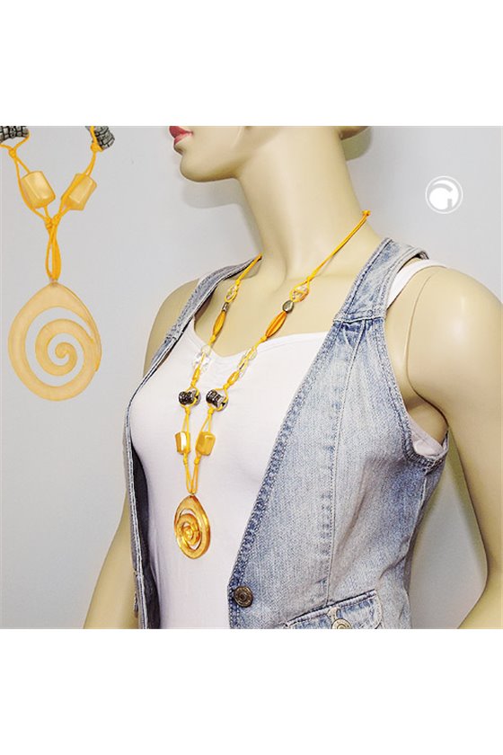 NECKLACE YELLOW + ANTIQUE-SILVER BEADS