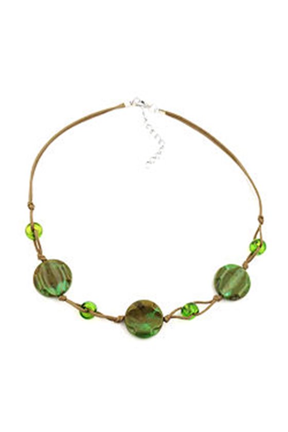 NECKLACE BEADS ON CORD GREEN-OLIVE