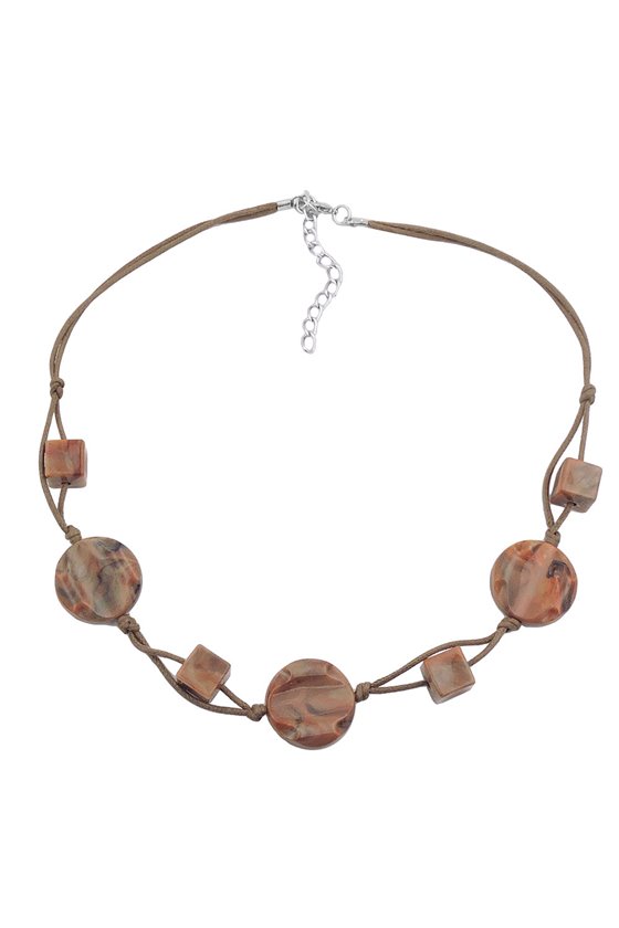 NECKLACE BEADS ON CORD MARBLED BROWN