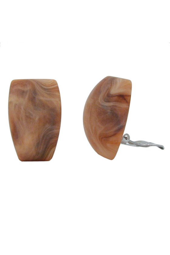 CLIP-ON EARRING TRAPEZIUM BEIGE BROWN MARBLED