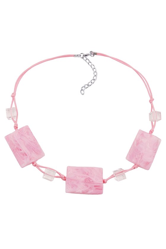 NECKLACE WAVY TETRAGON WHITE-PINK