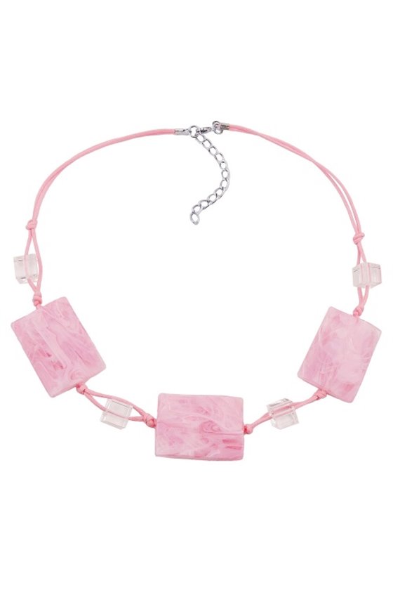 NECKLACE WAVY TETRAGON WHITE-PINK