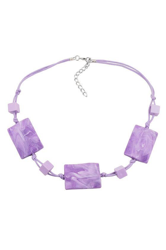 NECKLACE WAVY TETRAGON WHITE-LAVENDER