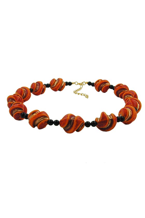 NECKLACE SCREW BEADS RED/ORANGE/GOLD-COLOURED