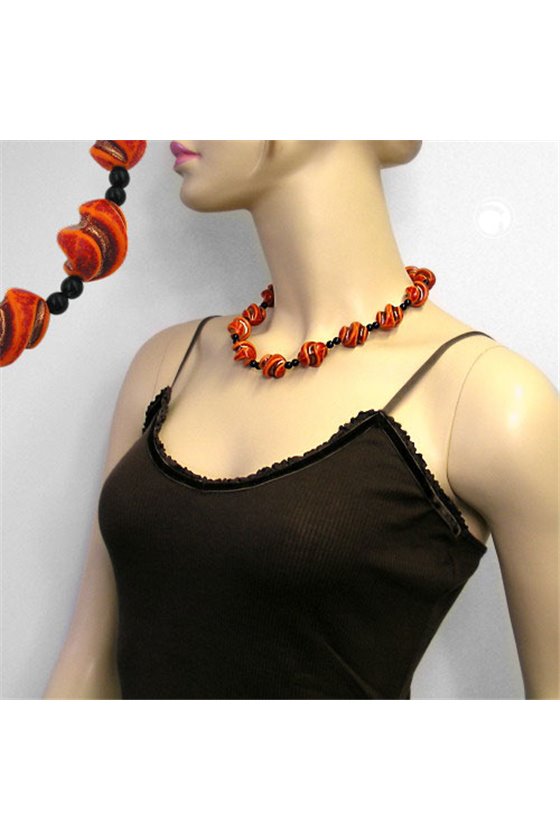 NECKLACE SCREW BEADS RED/ORANGE/GOLD-COLOURED