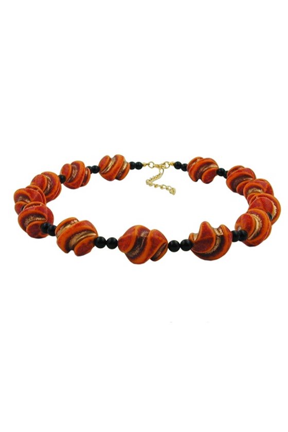 NECKLACE SCREW BEADS RED/ORANGE/GOLD-COLOURED