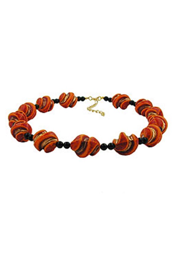 NECKLACE SCREW BEADS RED/ORANGE/GOLD-COLOURED