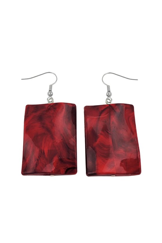 HOOK EARRINGS PILLOW BEAD DARK RED