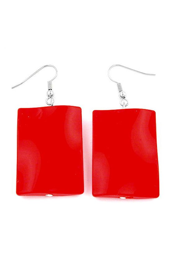 HOOK EARRINGS PILLOW BEAD RED