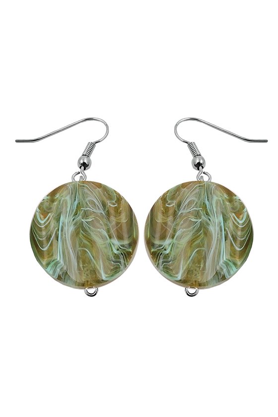 HOOK EARRINGS MARBLED BEADS OLIVE GREEN