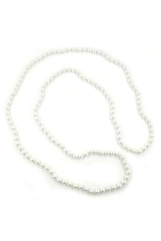 NECKLACE GLASS BEADS WHITE 116CM