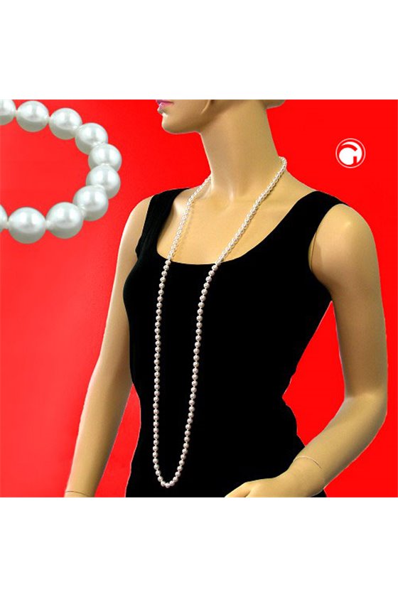 NECKLACE GLASS BEADS WHITE 116CM