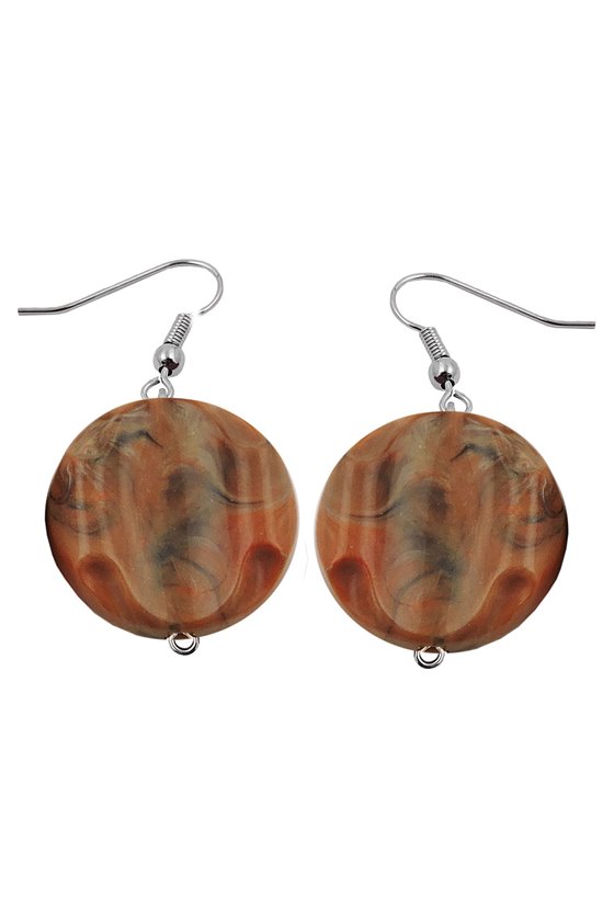 HOOK EARRINGS MARBLED BEADS BROWN