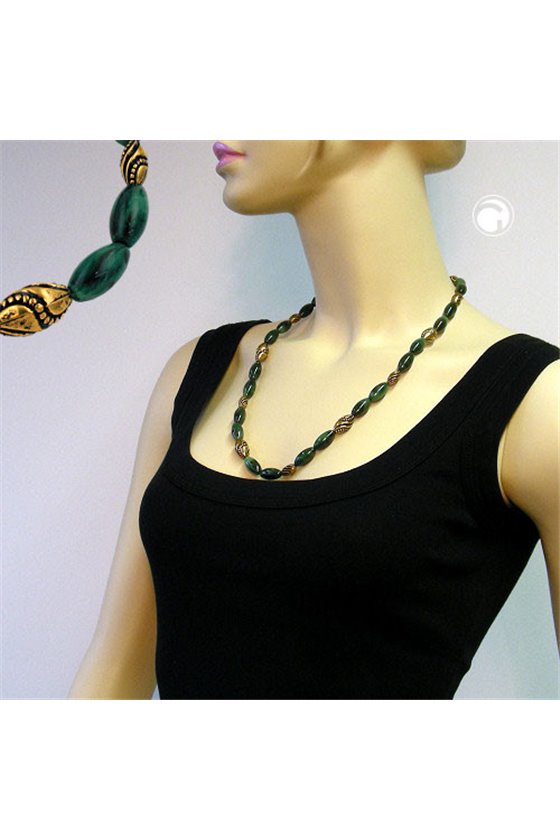 NECKLACE BEADS GREEN-MARBLED 60CM
